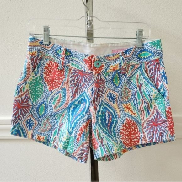 Lilly Pulitzer Callahan Short Multi Let Minnow Coral Blue Size 2 - Picture 2 of 8